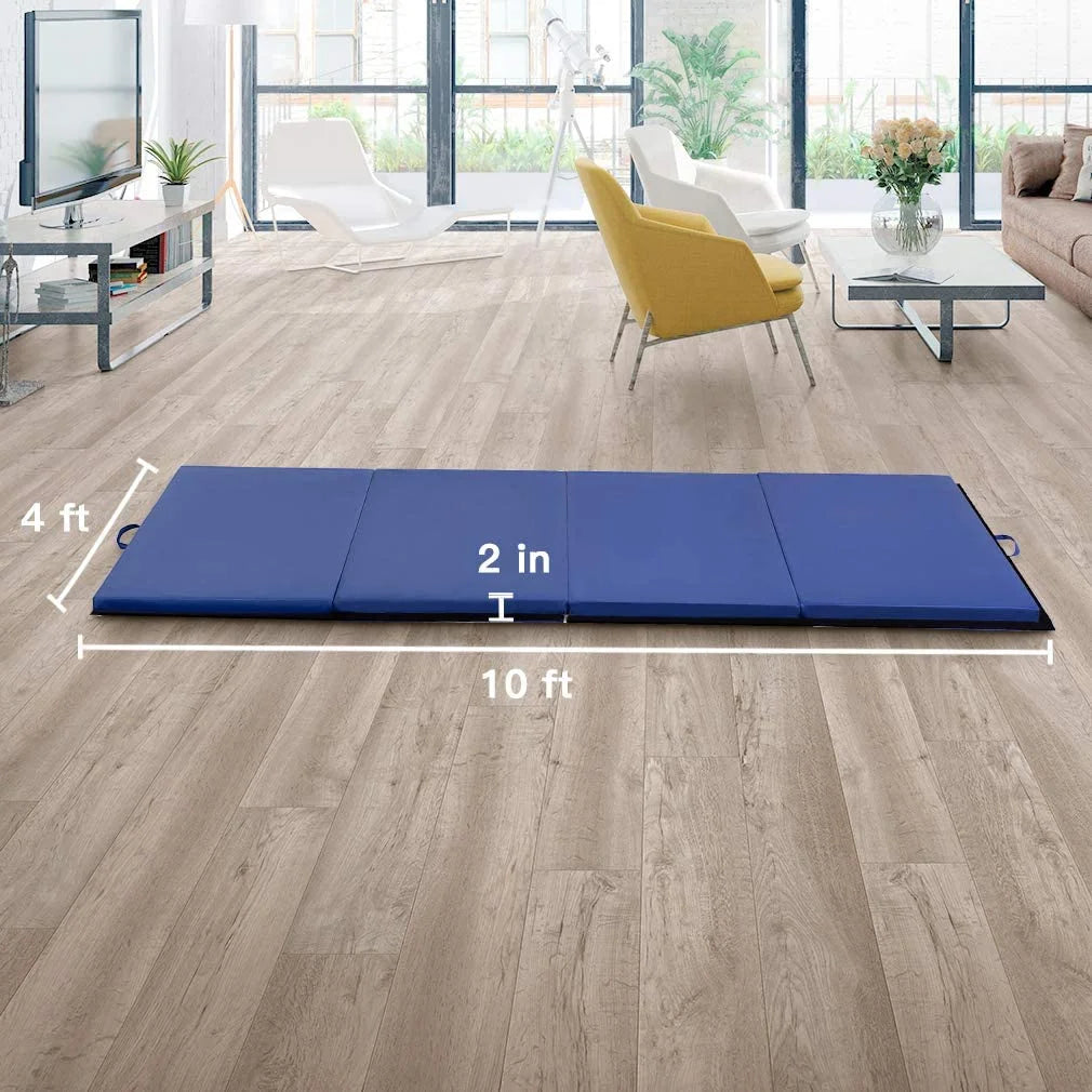 4'X10'X2" New Folding Panel Gymnastics Mat, Perfect for Indoor/Outdoor Exercise(Blue)