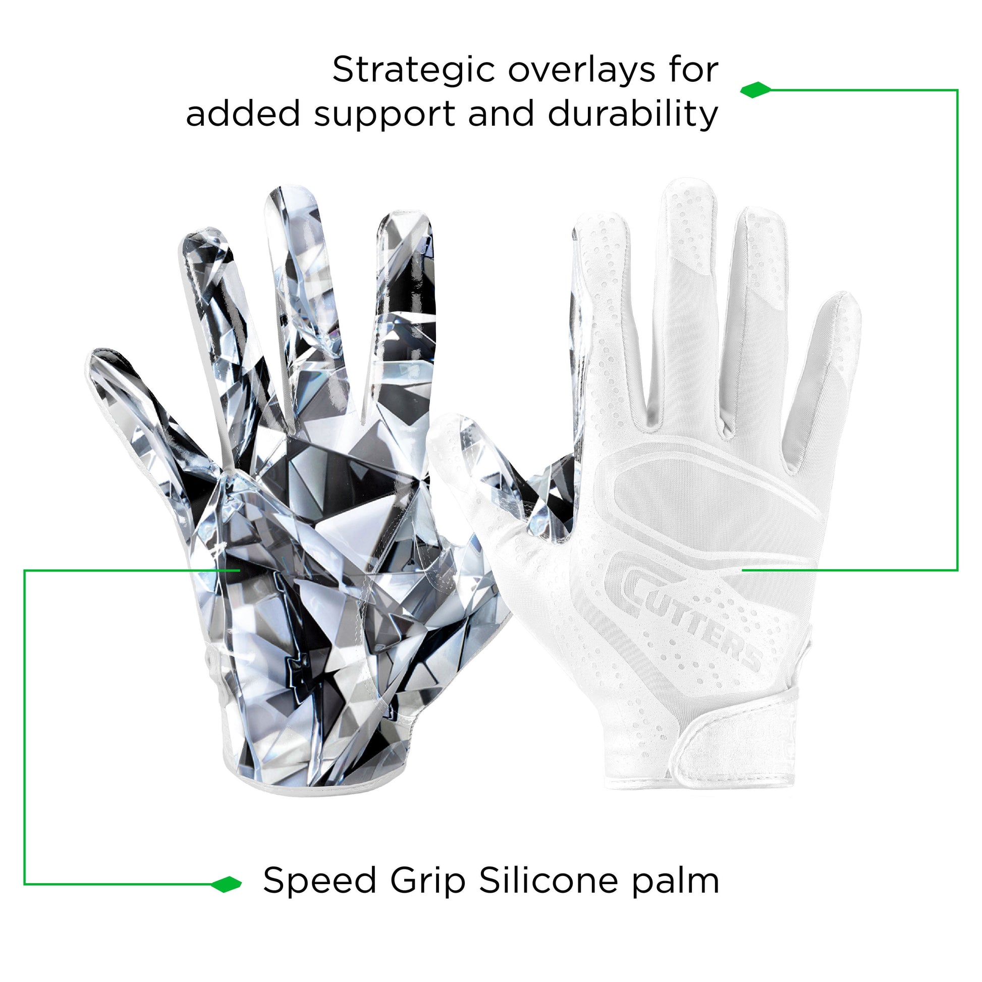| Game Day Elite Football Receiver Gloves with Silicone Grip | Adult Unisex | Large/Extra Large | White Diamond