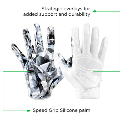 | Game Day Elite Football Receiver Gloves with Silicone Grip | Adult Unisex | Large/Extra Large | White Diamond